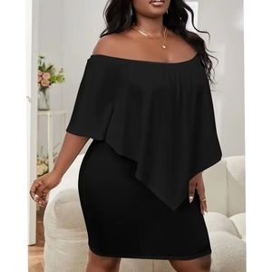 Black Off or On Shoulder Mini Dress | Layered Flowy Overlay Chic Date Night 2X